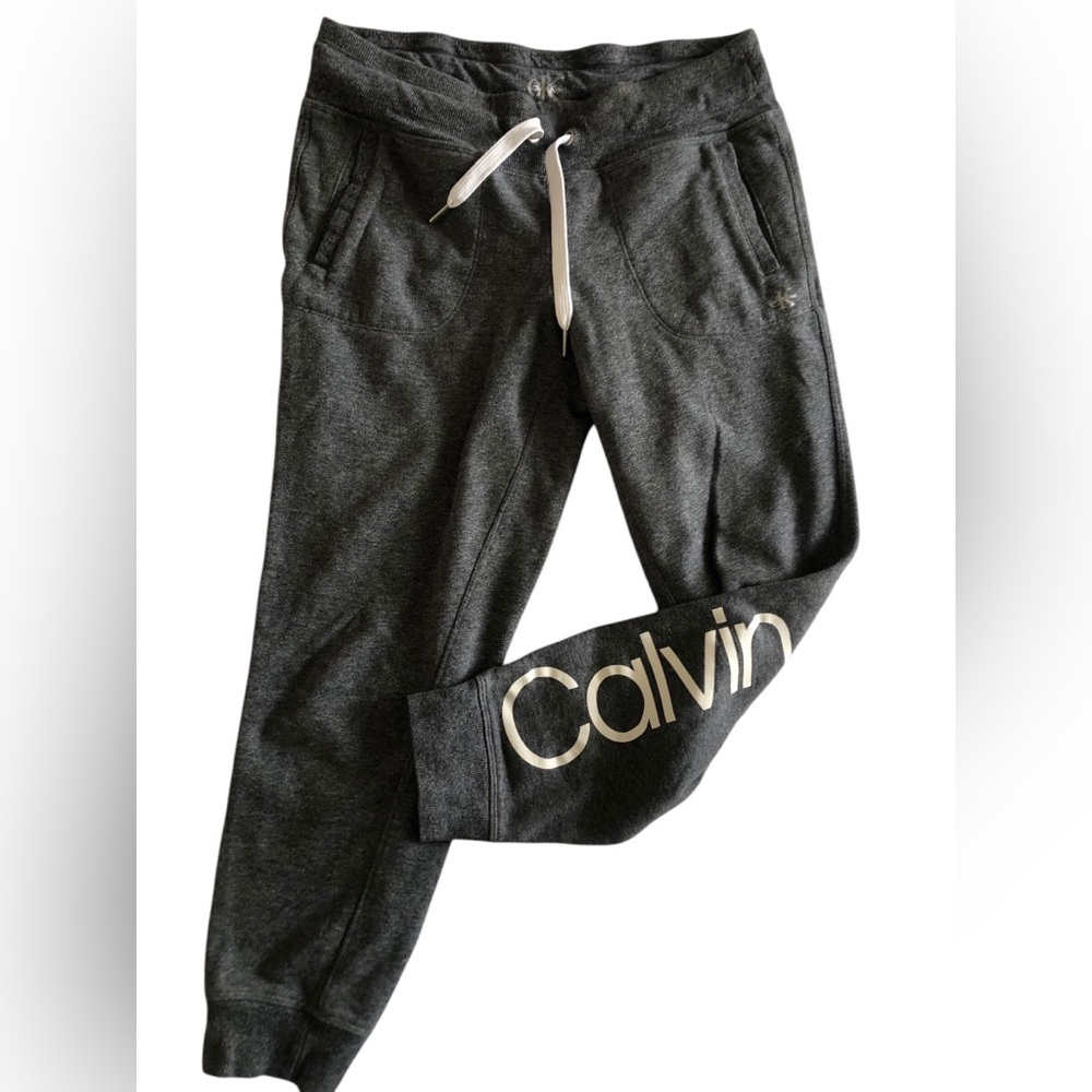 Calvin Klein Jogger Sweatpants Grey Heathered Drawstring Logo